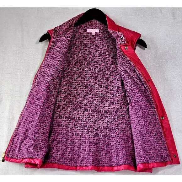 Lilly Pulitzer Quilted Puffer Vest Medium Hot Pink Full Zip Snap It's A Lilly - Picture 3 of 10